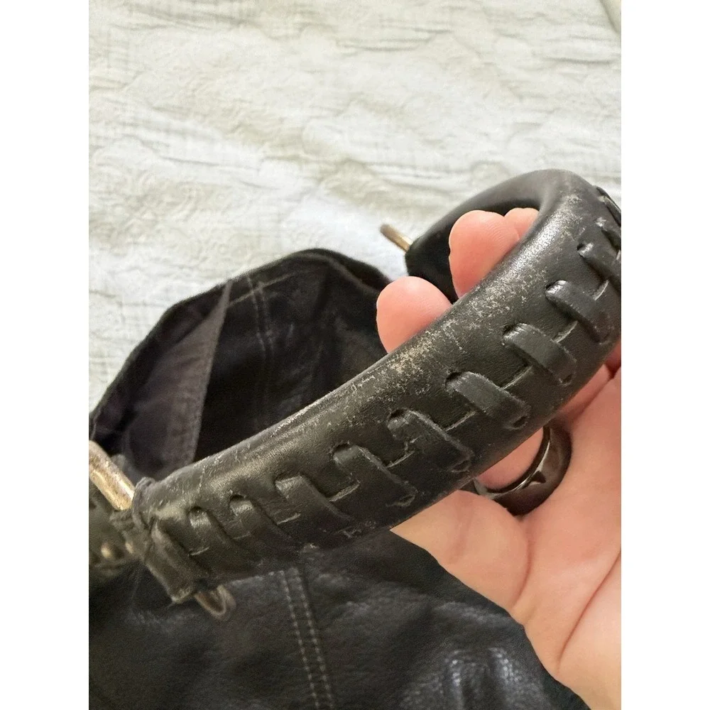 Lucky Brand Y2K Vintage Slouchy Whipstitch Hobo Shoulder Bag Black Leather Boho